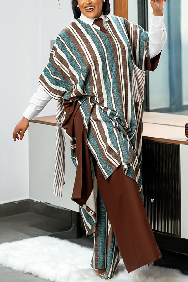 Stylish Striped Pocket Asymmetrical Hem Dress