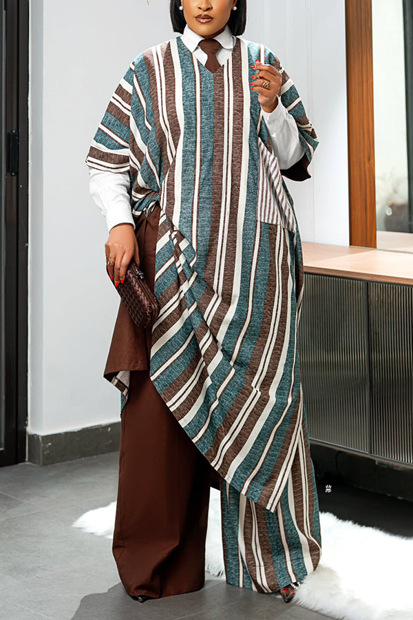Stylish Striped Pocket Asymmetrical Hem Dress