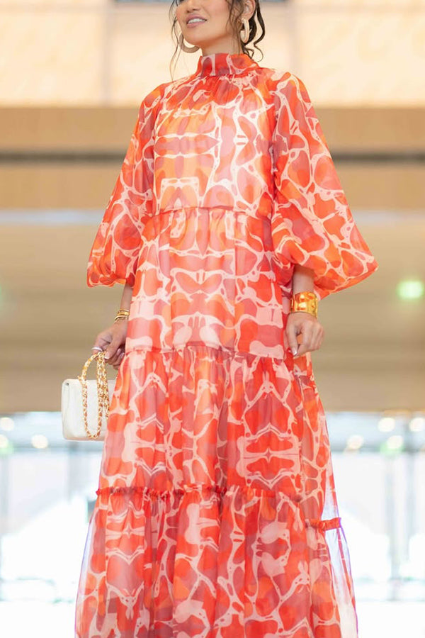 Stylish Lantern Sleeve Graphic Print Dress