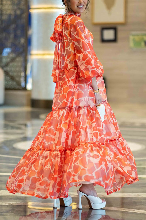 Stylish Lantern Sleeve Graphic Print Dress