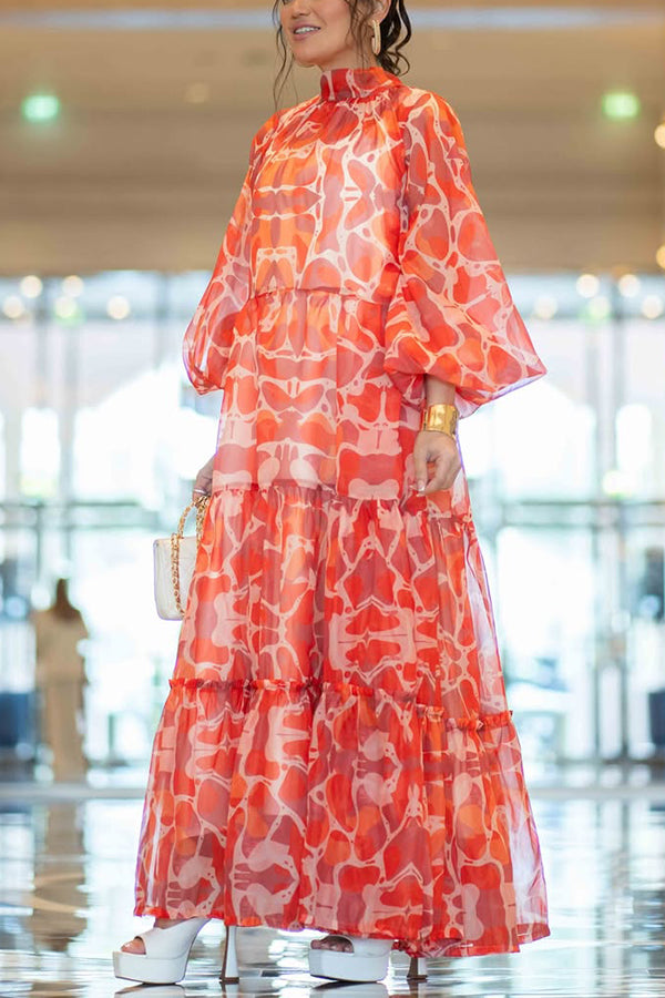 Stylish Lantern Sleeve Graphic Print Dress