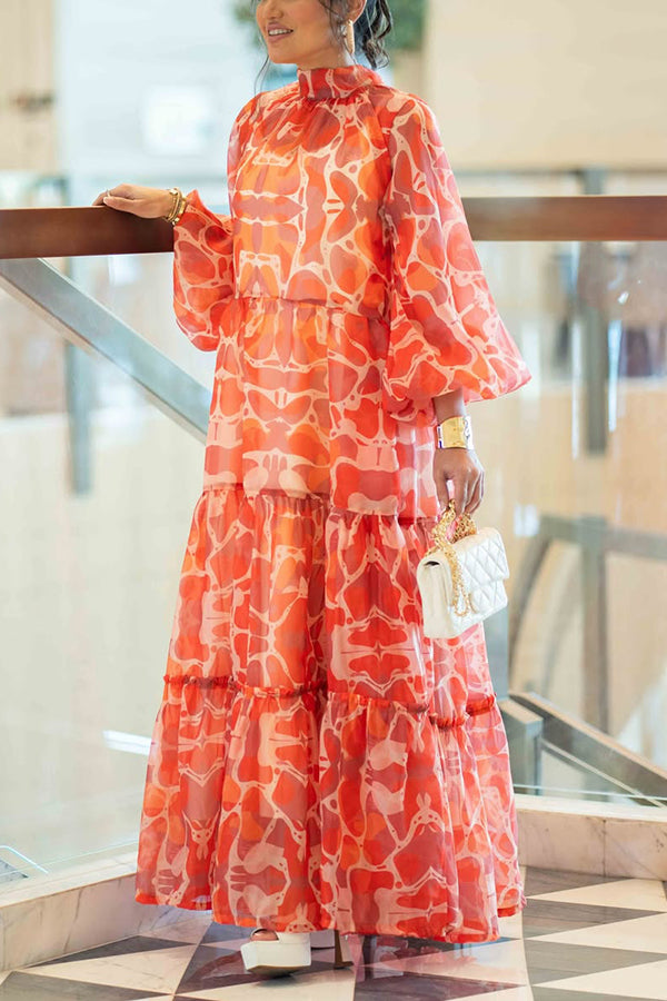 Stylish Lantern Sleeve Graphic Print Dress