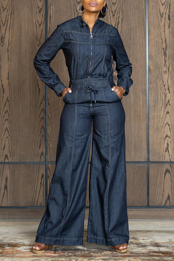 Stylish Zip Up Denim Jumpsuit