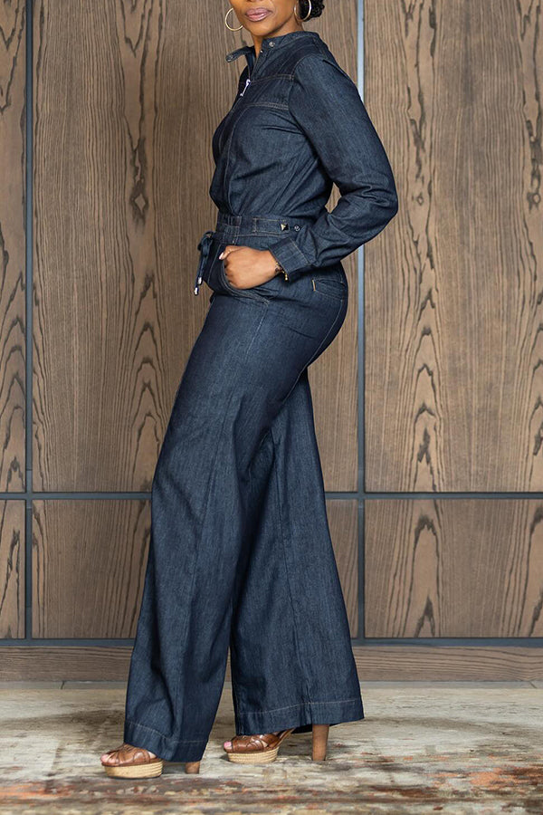 Stylish Zip Up Denim Jumpsuit