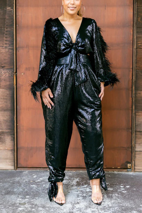 Gorgeous Sequin Ankle Tie Jumpsuit