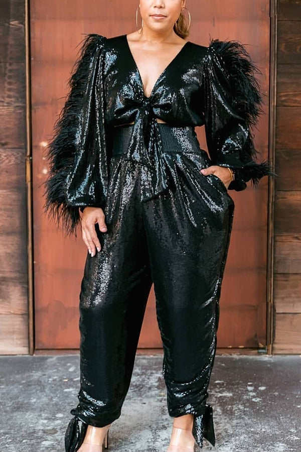 Gorgeous Sequin Ankle Tie Jumpsuit