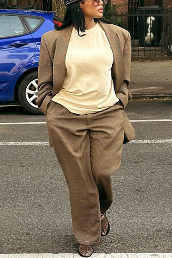Vintage Shawl Collar Plaid Blazer & Pants Set