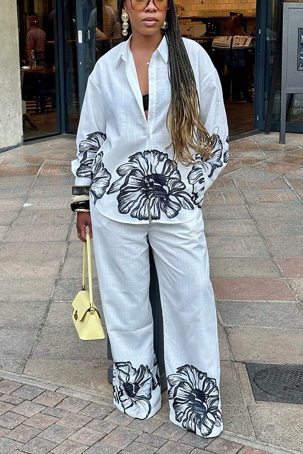 Casual Floral Print Shirt & Pants Set