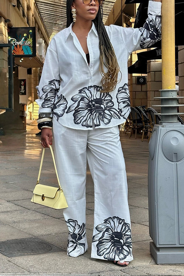 Casual Floral Print Shirt & Pants Set