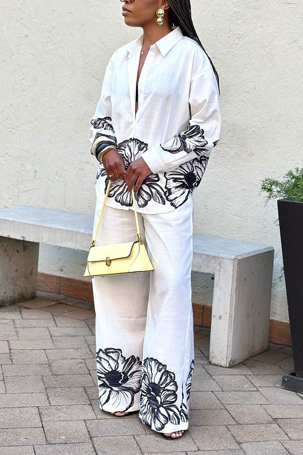 Casual Floral Print Shirt & Pants Set