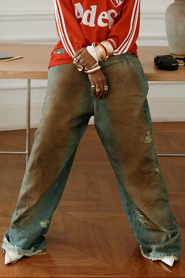 Stylish Ripped Raw Trim Jeans
