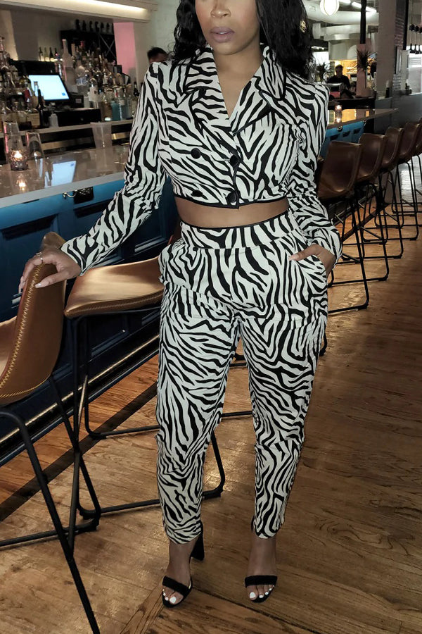 Stylish Zebra Print Crop Top & Pants Set
