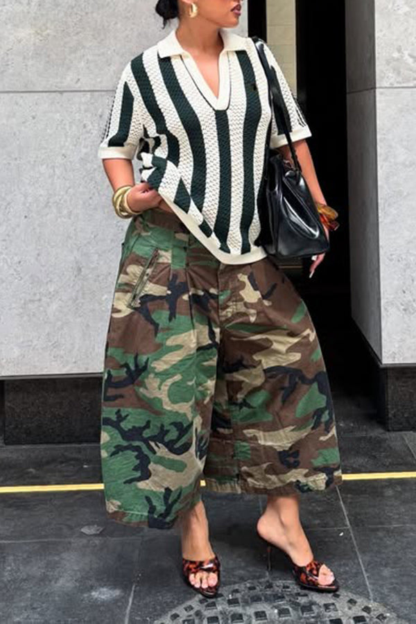 Casual Striped V Collared T-shirt