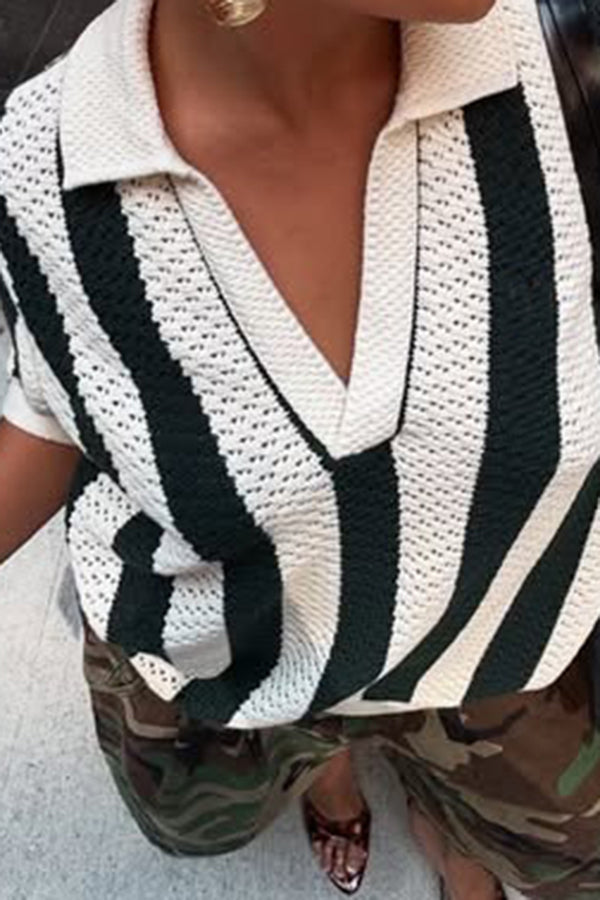 Casual Striped V Collared T-shirt