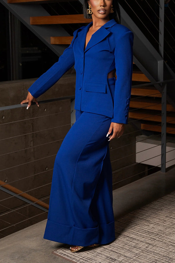 Stylish Asymmetrical Blazer & Wide-leg Pants Set