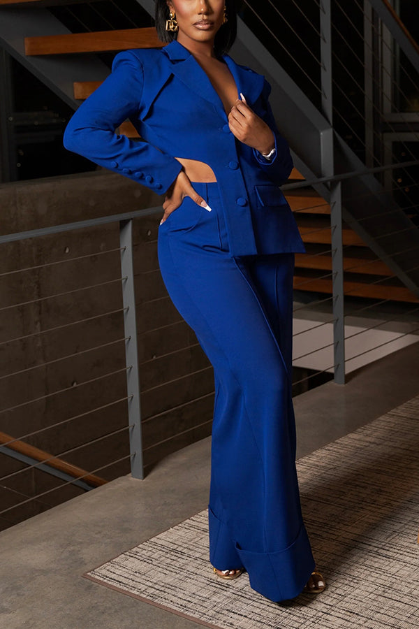 Stylish Asymmetrical Blazer & Wide-leg Pants Set