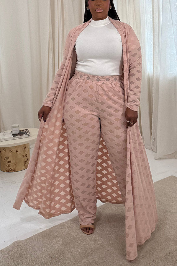 Casual Knitted Long Cardigan & Trousers Set