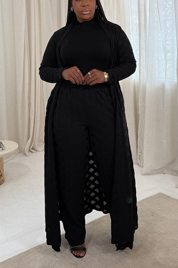 Casual Knitted Long Cardigan & Trousers Set