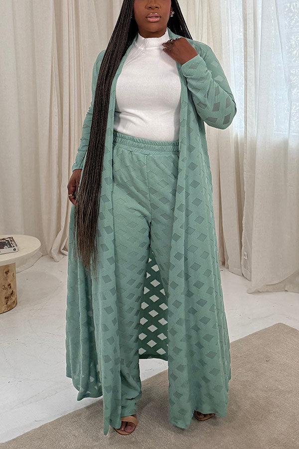 Casual Knitted Long Cardigan & Trousers Set