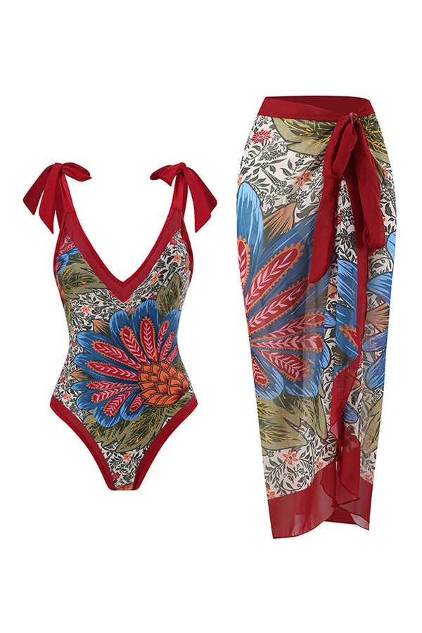 Stylish One-Piece Swimsuit & Cover-Up Skirt Set