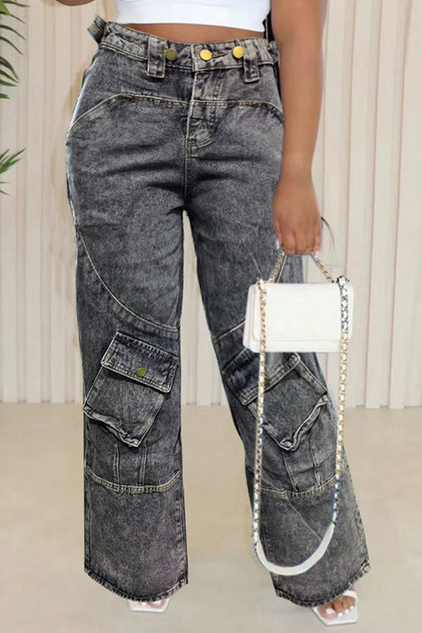 Stylish Flap Pocket Breasted Jeans