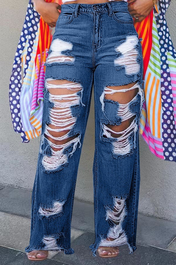 Chic Ripped Straight Leg Jeans