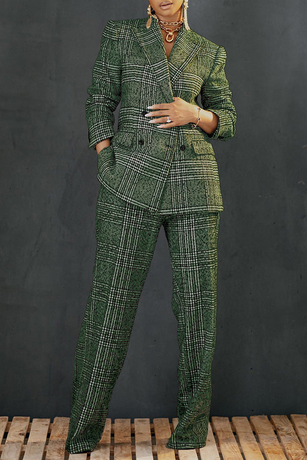 Fashion Plaid  Breasted Blazer Set