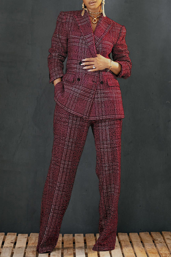 Fashion Plaid  Breasted Blazer Set