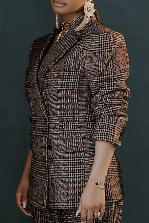 Fashion Plaid  Breasted Blazer Set