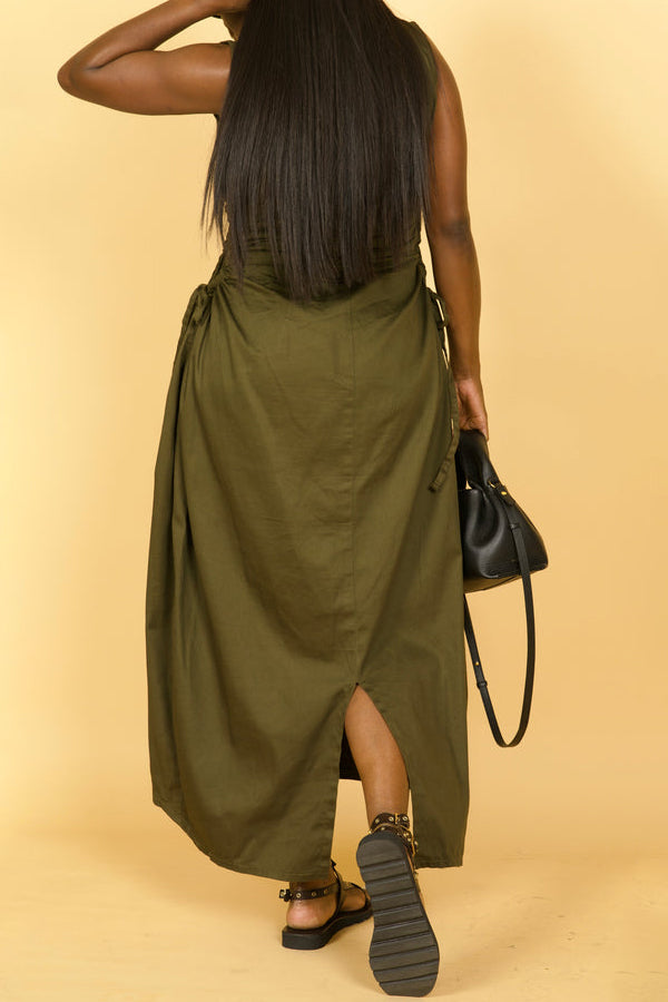 Cutout Waist Sides Drawstring Dress