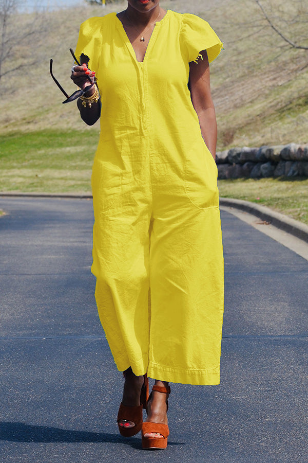 Leisure V Neck Wide Leg Jumpsuit