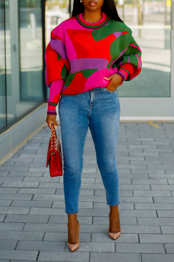 Abstract Colorblock Drop Shoulder Sweater
