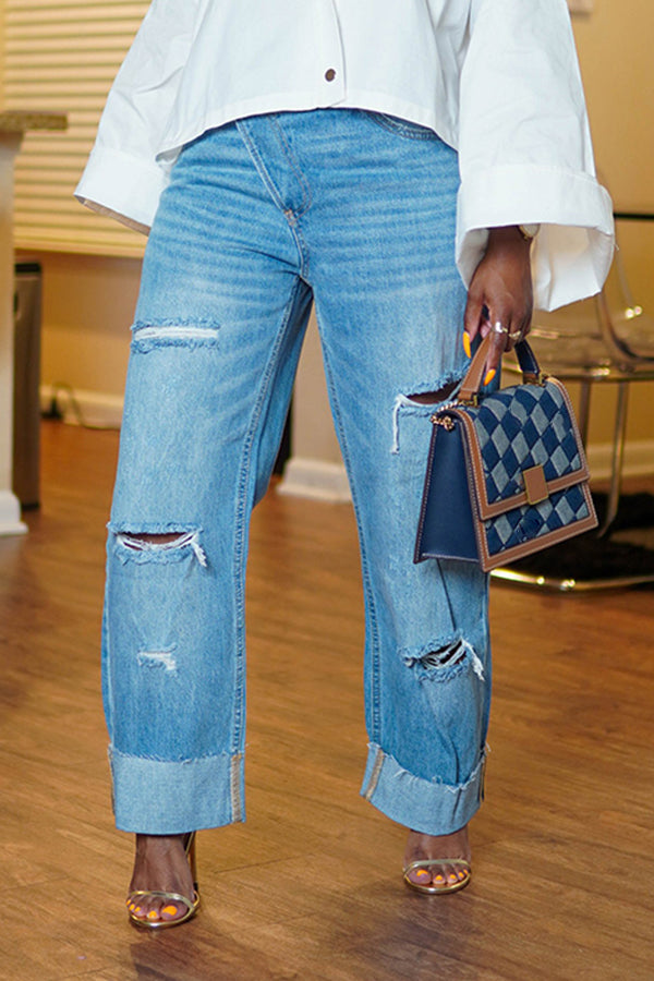 Unique Distressed Ripped Crossover Button Jeans
