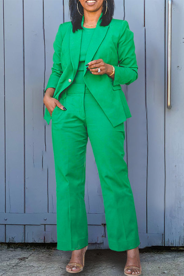 One Button Peak Collar Blazer & Pants Set
