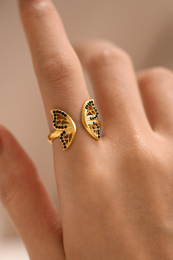 Metal Black Diamond Butterfly Ring