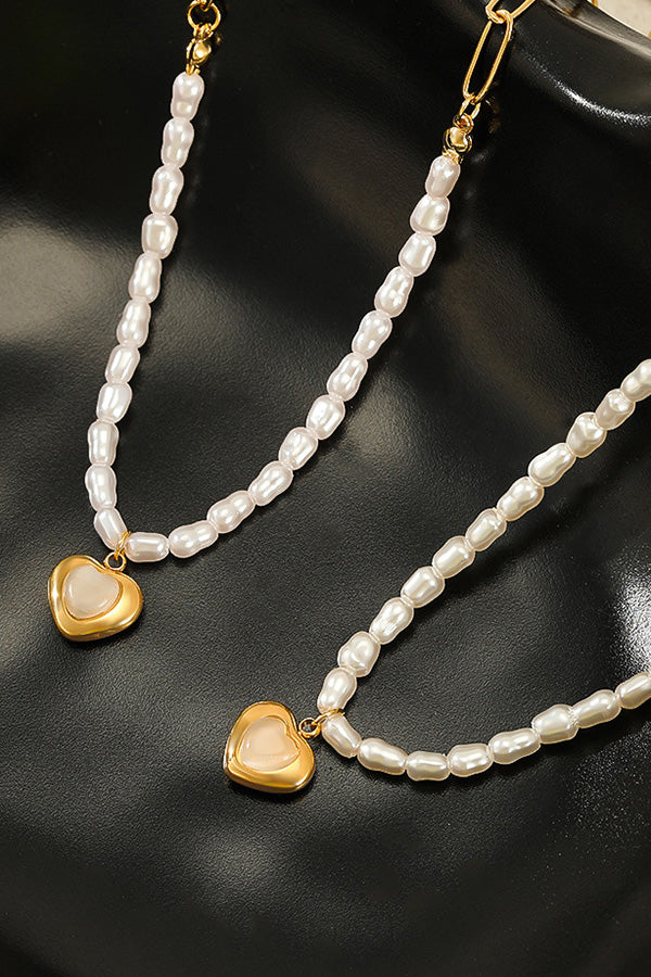 Elegant Pearl Heart Pendant Necklace