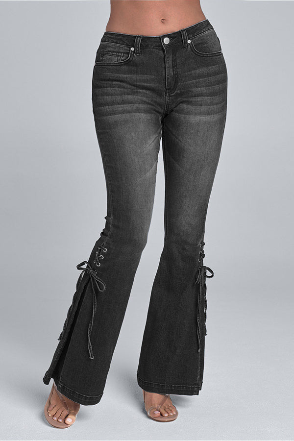 Casual Lace Up Flare Leg Jeans