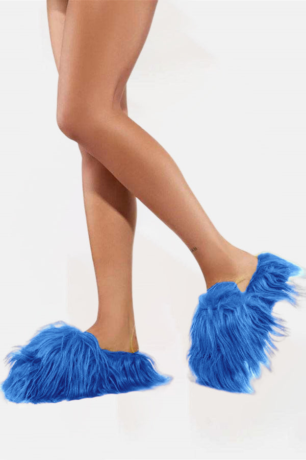 Chic Solid Color Furry Slippers 