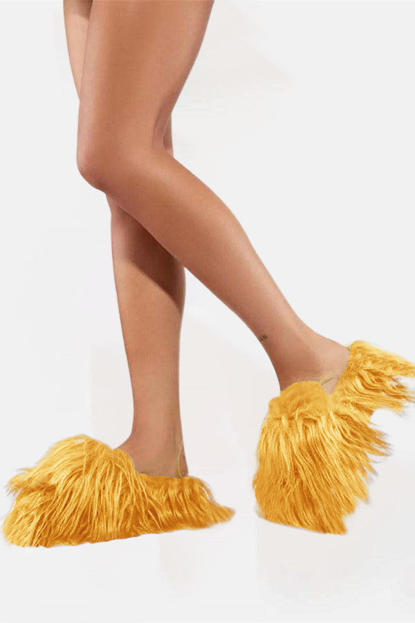 Chic Solid Color Furry Slippers 