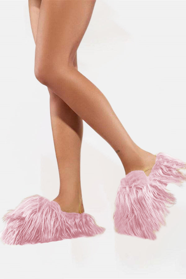 Chic Solid Color Furry Slippers 