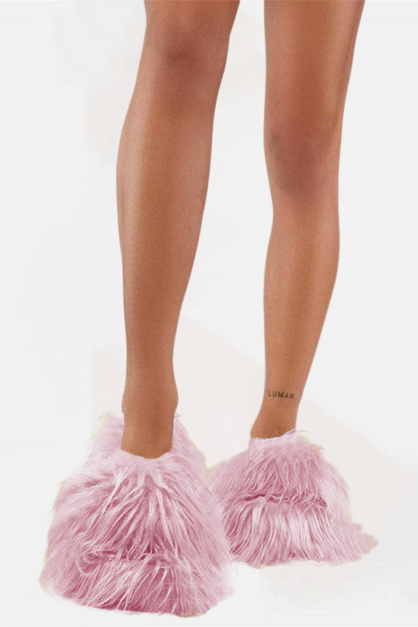 Chic Solid Color Furry Slippers 