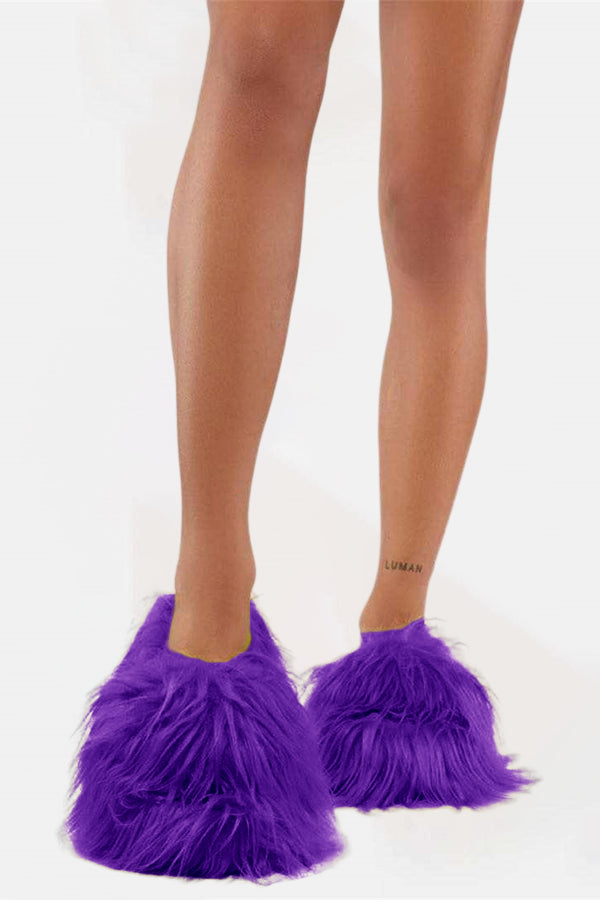 Chic Solid Color Furry Slippers 