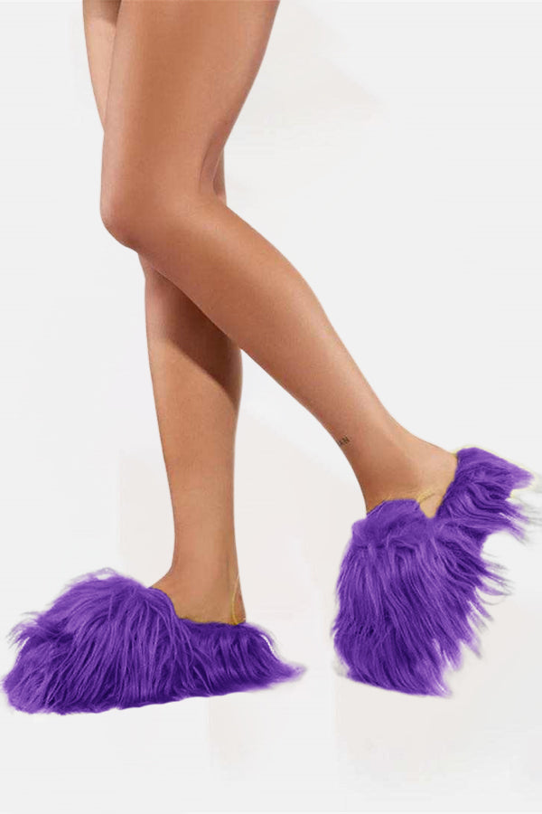 Chic Solid Color Furry Slippers 