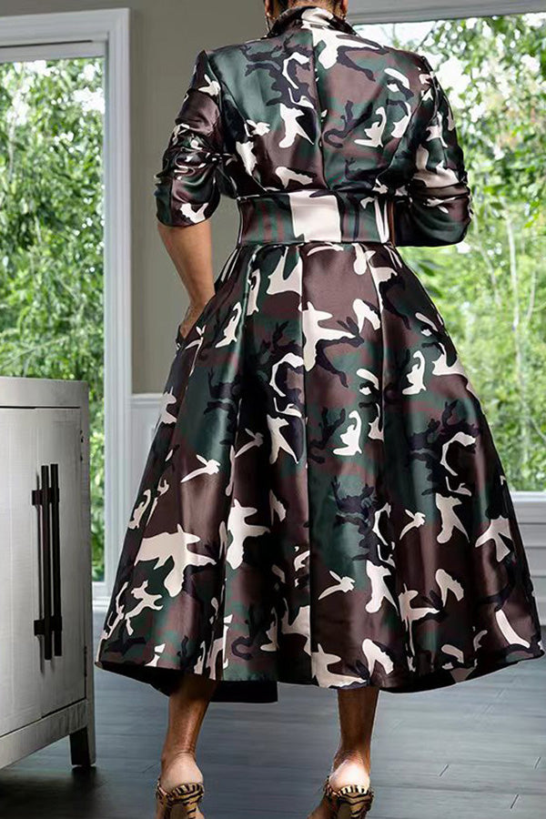 Chic Camo Print Lapel Collar Outerwear