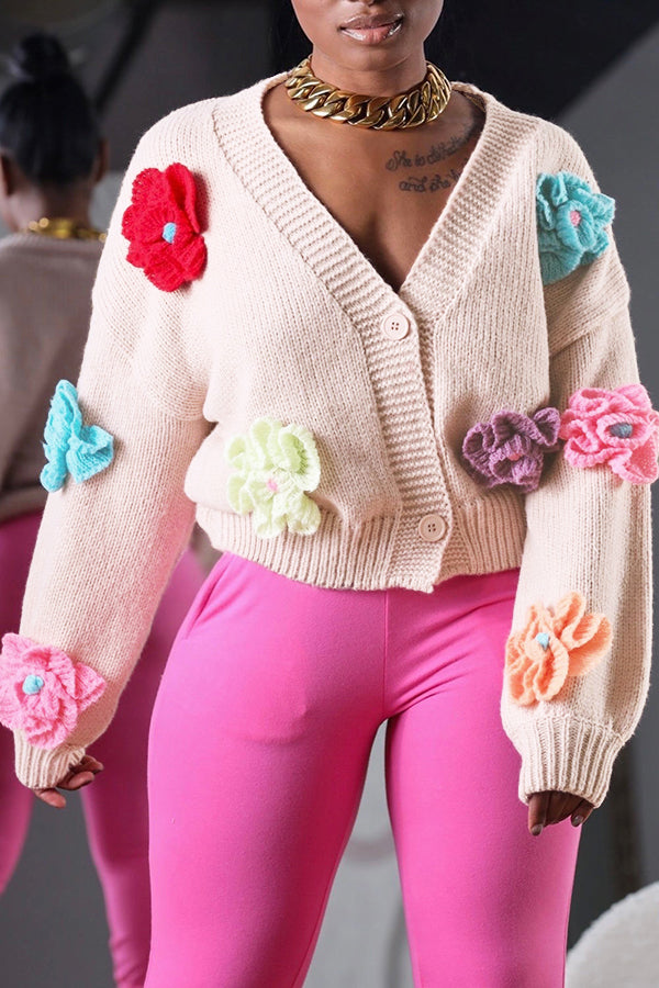 Chic 3D Colorful Flowers Cardigan
