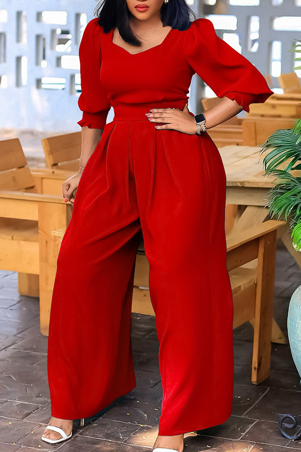 Chic Sweetheart Collar Pleated Jumpsuit