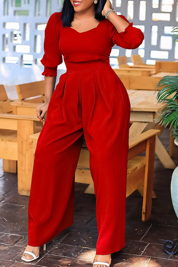 Chic Sweetheart Collar Pleated Jumpsuit