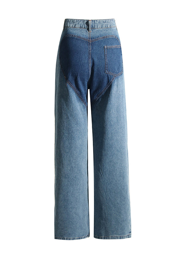 Chic Cross Keyhole Two Tone Jeans