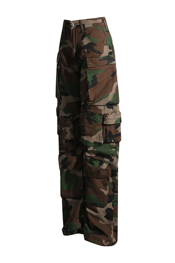 Casual Camo Print Flap Pocket Pants