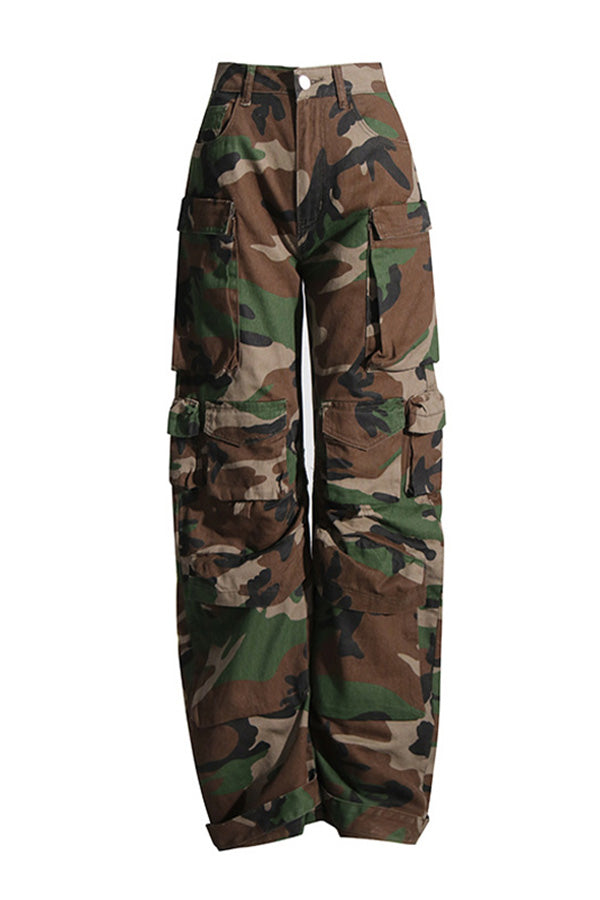 Casual Camo Print Flap Pocket Pants